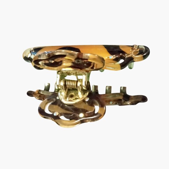 Koreana Tortoise Shell Hair Clip Rhinestone Accents Gold Tone Spring Comb - Picture 5 of 7